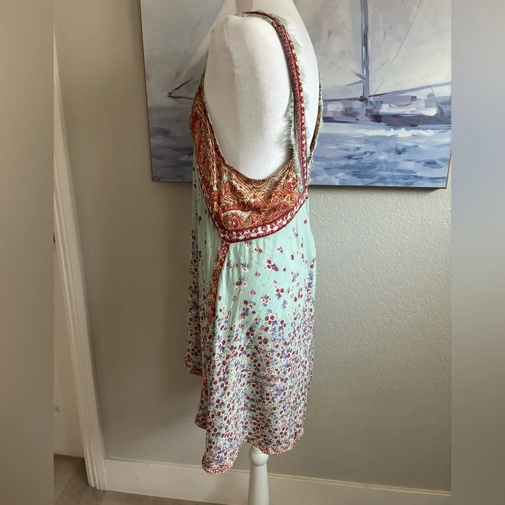 Free People Intimately East Willow Mint Multi Floral Lace-Trim V-Neck Mini Dress - Picture 6 of 8